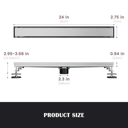 24 Inch Liner Shower Drain with Tile Insert Panels, Stainless Steel Rectangle Liner Drain, Shower Floor Drain with Hair Strainer, Ajustable Leveling Feet (Brushed Nickel) - color: Brushed Nickel-b, size: 24IN