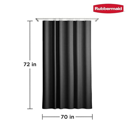 Rubbermaid Black Shower Curtain Liner: Waterproof Fabric Shower Liner for Bathroom, with 2 Magnets and Rustproof Grommets, 70x72, Standard Size, Black - color: Black