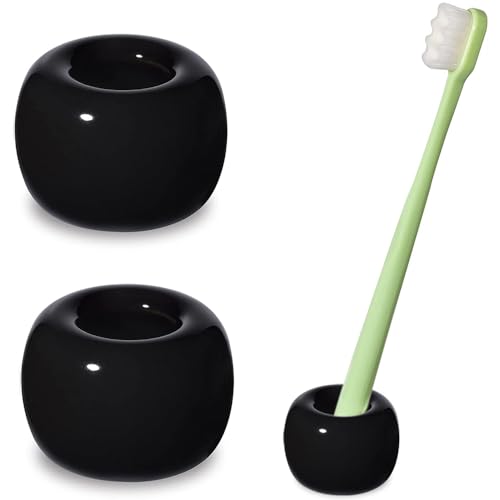 Mini Ceramics Toothbrush Stand for Bathroom Vanity Countertop, Handmade Couple Toothbrush Head and Shaver Holder, Office Pen Holder, 2-Piece Set Black - color: Black&black