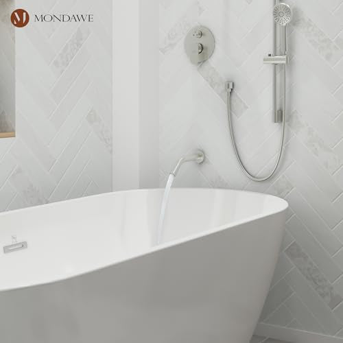 MONDAWE 9 Inch Wall Mounted Shower Faucet Set with Tub Spout in Brushed Nickel, Rainfall Shower Head with 3-Setting Handheld Spray Shower Combo, High Pressure Shower System with Solid Brass Valve - color: Brushed Nickel, style: 9 IN - With Tub Spout