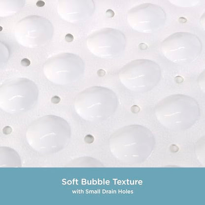 Kenney KN61277 Vinyl Bubble Bath Mat, Shower Mat, Tub Mat with Suction Cups and Drain Holes for Use Inside the Bathroom Shower, 30.75" L x 15.25" W, White - color: White, size: 30.8" x 15.3" (Rectangular)