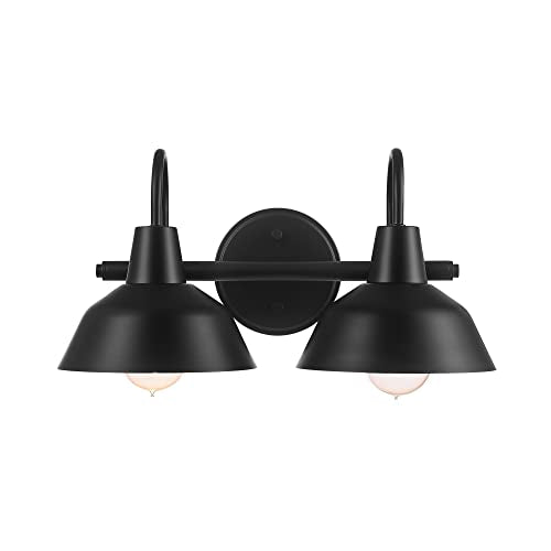 Globe Electric 63000004 3-Piece Bathroom Set, Matte Black, 15.5" 2-Light Vanity Light, Towel Ring, Toilet Paper Holder, Bulb Not Included - color: Matte Black, Brooklyn (3-Piece)