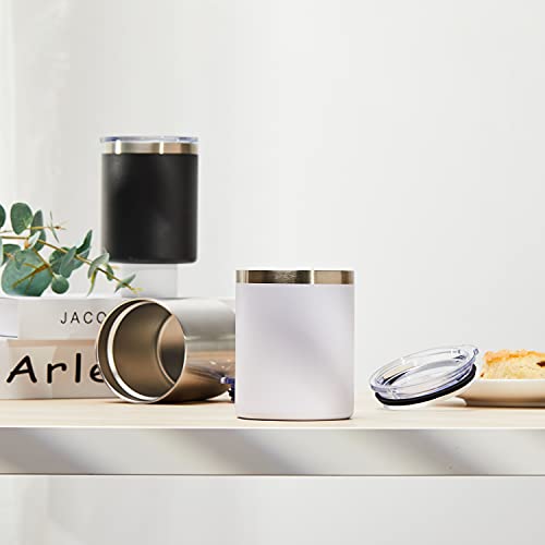 MEWAY 12 oz Lowball, Tumbler Stainless Steel Double Wall Vacuum Insulated Mug with Straw and Lid, Cleaning Brush ，Durable Powder Coated Insulated Coffee Cup for Cold & Hot Drinks (White,4 pack) - color: White
