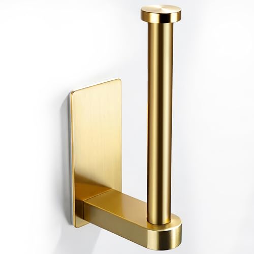 YIGII Adhesive Toilet Paper Holder - Self Adhesive Toilet Paper Roll Holder Wall Mount for Bathroom, Premium Thicken Brushed Brass Stainless Steel, Rustproof - color: Brass