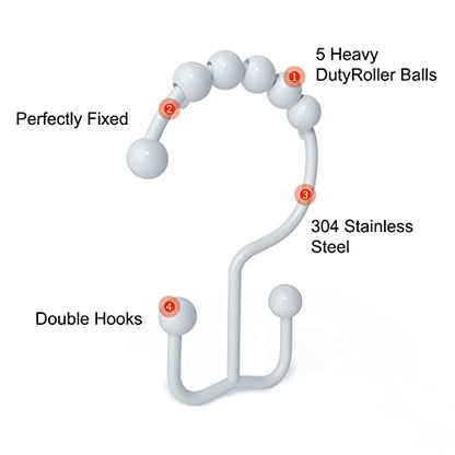 Shower Curtain Hooks, Goowin Shower Curtain Rings, Stainless Steel Shower Curtain Hooks Rust Proof Free Sliding Double Shower Hooks for Curtain, Shower Curtains & Liners (White) - color: White