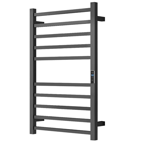 Heated Towel Racks for Bathroom, Wall Mounted Electric Towel Warmer Racks with Timer & Temperature Control, 10 Bar Stainless Steel Towel Heater for Bathroom, Matte Black, Plug-in - color: Square-matte Black, size: 10 Bars