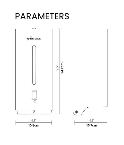 Commercial Automatic Wall-Mount Soap Dispenser, Stainless Steel | Touchless 800 mL commercial dispenser with stainless steel exterior, vertical window, keyed lock and 6 AA battery power. - color: 2003 Silver