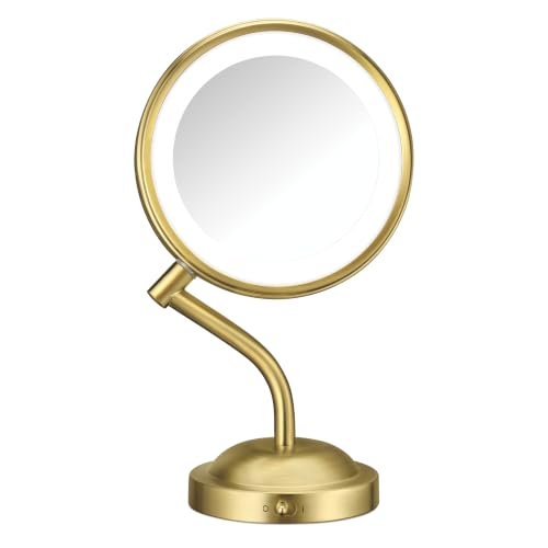Conair Lighted Makeup Mirror, LED Vanity Mirror, 1X/5X Magnifying Mirror, Battery Operated in Brushed Brass - style: Brushed Brass 1X/5X Magnification