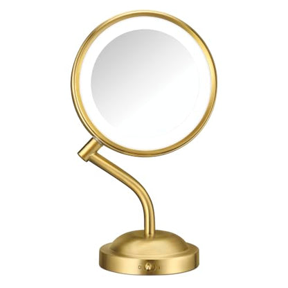 Conair Lighted Makeup Mirror, LED Vanity Mirror, 1X/5X Magnifying Mirror, Battery Operated in Brushed Brass - style: Brushed Brass 1X/5X Magnification
