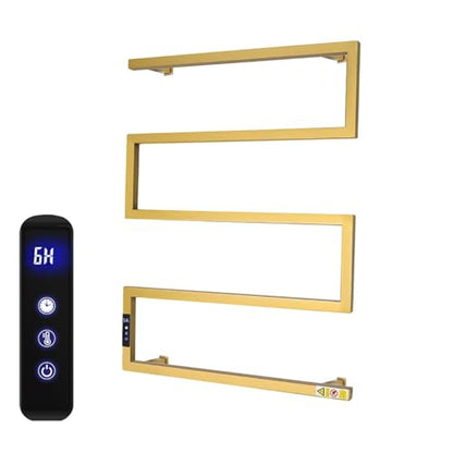 Towel Warmer Rack for Bathroom with Timer/Fahrenheit Temperature Control Wall Mounted Electric Heated 5 Bar Rail Plug-in or Hardwired Keep Bath Shower Towel Warming (Brushed Gold) - color: Brushed Gold