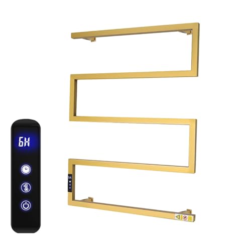 Towel Warmer Rack for Bathroom with Timer/Fahrenheit Temperature Control Wall Mounted Electric Heated 5 Bar Rail Plug-in or Hardwired Keep Bath Shower Towel Warming (Brushed Gold) - color: Brushed Gold