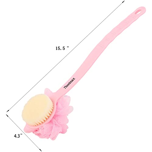Tbestmax Loofah Back Scrubber Long Handle Shower Body Brush with Soft Mesh Sponge for Women Skin Exfoliating Bath, Massage