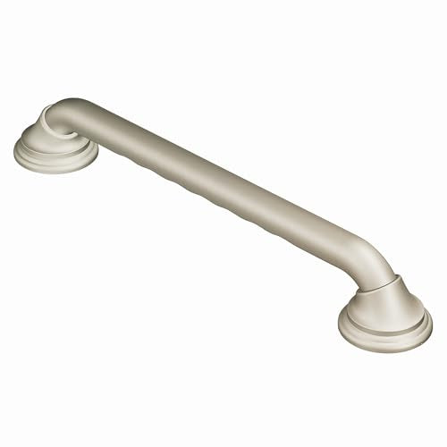 Moen Brushed Nickel Bathroom Safety 12-Inch Designer Bathroom Grab Bar with Curled Grip, Shower Handles for Elderly, R8712D3GBN - color: Brushed Nickel, size: 12 Inch