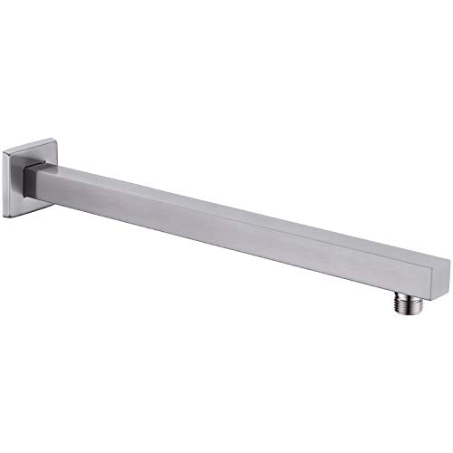 Square Shower Arm with Flange Heavy Duty Stainless Steel Rainfall Shower Head Extension Pipe, Bathroom Wall Mounted 16 Inch Extender Arm, Brushed Nickel - color: Brushed Nickel