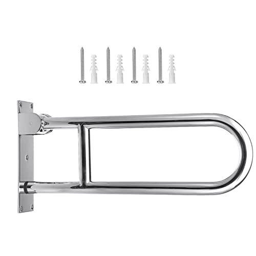 Flip-Up Bathroom Grab Bar 304 Stainless Steel Toilet Safety Handrails 23.6 Inch Foldable Handicap Grab Rail Shower Assist Support for Elderly Seniors Disabled Pregnant,Gloss - color: Gloss