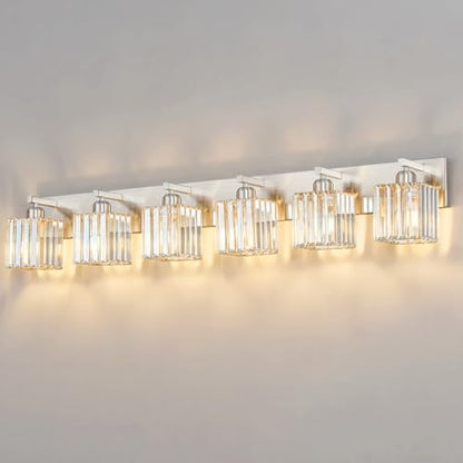 Modern Vanity Light 6-Lights Brushed Nickel Vanity Light Crystal Bathroom Wall Light Bathroom Light Fixtures - color: Nickel Straight, size: 6-light