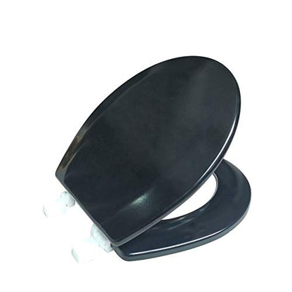 J&V Textiles Round Wooden Toilet Seat With Beveled Edge (Black) - color: Black