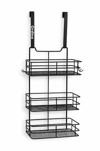 Ordina Over The Door Shower Caddy – 3 Tier Bathroom Organizer, Rustproof Hanging Storage Rack for Shampoo, Soap & Essentials – Matte Black Powder-Coated Steel