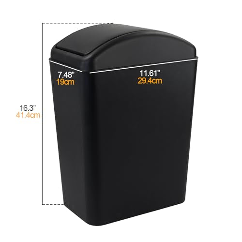 4.5 Gallon Plastic Swing-Top Trash Can, Garbage Can with Lid, Black | Plastic Material, Swing Lid Design, Ideal For Bathroom, Bedroom, Dorm & Office Use
