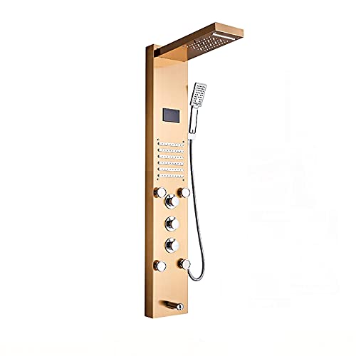Led Shower Panel Tower System Digital Display Shower Column Stainless Steel Shower Panel System, Shower System with Shower Head, Handheld Shower, Body Jets, Tub Spout,Brushed,Gold - color: Gold