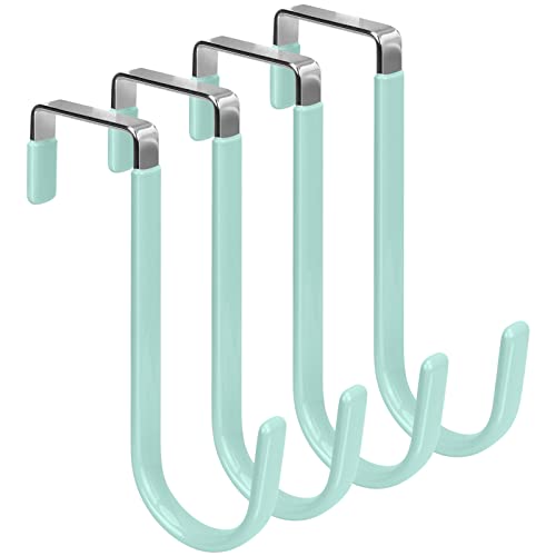FYY Over the Door Hooks, Single-Hanger 4 Pack, Fits Doors 1 3/8" Green | Heavy Duty Metal, Hold 20lbs, Rubber-Coated, No-Drilling, for Bathroom Dorm, Hanging Towels Clothes Hats Bags Coats Wreaths - color: A Light Green, size: Short, style: 4 Pack