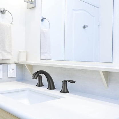 Bathroom Sink Faucet, Faucet for Bathroom Sink, Widespread Matte Black Bathroom Faucet 3 Hole with Plastic Pop Up Drain and cUPC Lead-Free Hose - (Matte Black 2 Packs) - color: Matte Black, size: 8 inch 2 packs