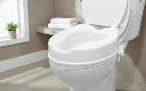 PEPE Mobility Raised Toilet Seat with Lid for Elderly 4" High | Fits Round and Elongated up to 15" Wide, Commode Seat with Sturdy Brackets, Medical Aid - color: 4 Inch