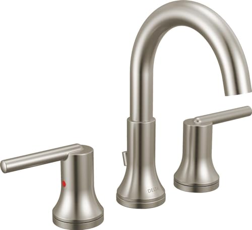 Delta Trinsic Brushed Nickel Bathroom Faucet 3 Hole, 8 Inch Widespread Bathroom Sink Faucet for Vanity, Metal Push-Pop Drain Assembly, Stainless 3559-SSMPU-DST - color: Stainless