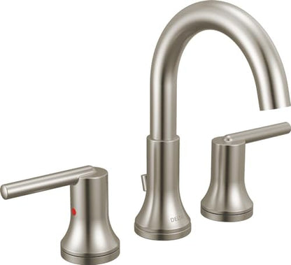 Delta Trinsic Brushed Nickel Bathroom Faucet 3 Hole, 8 Inch Widespread Bathroom Sink Faucet for Vanity, Metal Push-Pop Drain Assembly, Stainless 3559-SSMPU-DST - color: Stainless