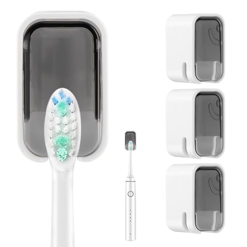 3PCS Toothbrush Holder Wall Mounted with Cover,Single Slot Electric Tooth Brushing Holder,Self Adhesive Hanging Toothbrush Organizer for Bathroom,Family,Travel(4.4 * 3 * 2.6cm,Color:Grey) - color: Grey