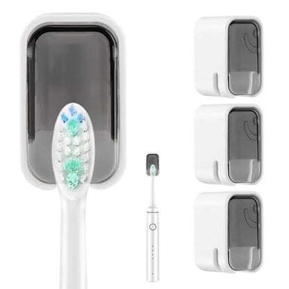 3PCS Toothbrush Holder Wall Mounted with Cover,Single Slot Electric Tooth Brushing Holder,Self Adhesive Hanging Toothbrush Organizer for Bathroom,Family,Travel(4.4 * 3 * 2.6cm,Color:Grey) - color: Grey