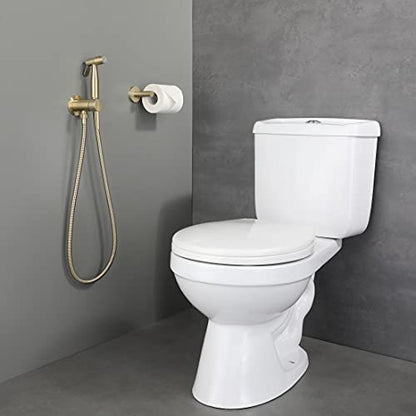 Handheld Bidet Sprayer Brushed Gold Warm Water, WiPPhs Stainless Steel Bidet Hand Held Sprayer for Toilet with Brass Hot and Cold Mixing Valve, WI9138BG | Wall Mount Stainless Steel Bidet Hand Held Sprayer with Brass Hot and Cold Mixing Valve, 47 Inches B