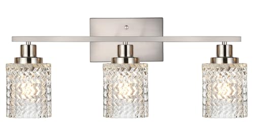 MELUCEE 3 Lights Bathroom Light Fixtures Brushed Nickel | Modern Vanity Lights Indoor Wall Mounted Light with Hammered Glass Shade Suitable for Bathroom Living Room Hallway - color: Brushed Nickel, size: 3 Lights