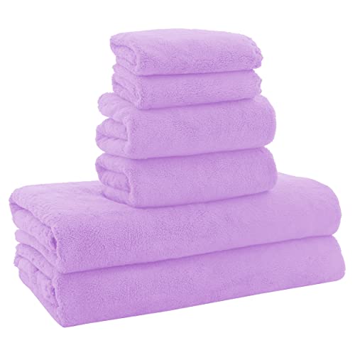 MOONQUEEN Ultra Soft Towel Set-Quick Drying - 2 Bath Towels 2 Hand Towels 2 Washcloths-Microfiber Coral Velvet Highly Absorbent Towel for Bath Fitness,Bathroom,Sports,Yoga, Travel(Purple, 6 Pcs) - color: Purple