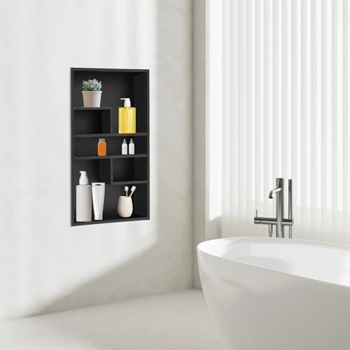 Stainless Steel Recessed Medicine Cabinet 14 * 24, Rust-proof Metal Wall Niche, In Wall Shower Niche Shelf Insert Replacement, Recessed Medicine Cabinets w/ 5 Compartments, for Bedrooms (Black) - color: Black