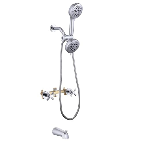 2 Handle Shower Faucet Set Tub Spout Chrome Shower Trim Kit Valve | 9 Modes Hand Shower, 7 Modes Shower Head, Dual Head Work independently /Work Together, Brass Valve, NPT 1/2" US Connection - color: Chrome, style: Style B