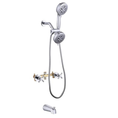 2 Handle Shower Faucet Set Tub Spout Chrome Shower Trim Kit Valve | 9 Modes Hand Shower, 7 Modes Shower Head, Dual Head Work independently /Work Together, Brass Valve, NPT 1/2" US Connection - color: Chrome, style: Style B