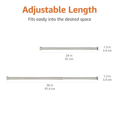 Amazon Basics Easy to Install Spring Tension Curtain Rod, No Drill, Adjustable 24-36" Width, Nickel, Classic Finial, 7 Pound Weight Capacity - color: Nickel, size: 24-36"