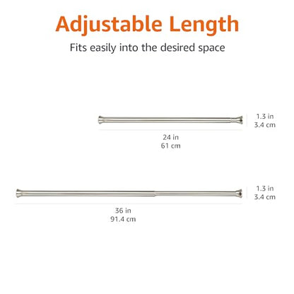 Amazon Basics Easy to Install Spring Tension Curtain Rod, No Drill, Adjustable 24-36" Width, Nickel, Classic Finial, 7 Pound Weight Capacity - color: Nickel, size: 24-36"