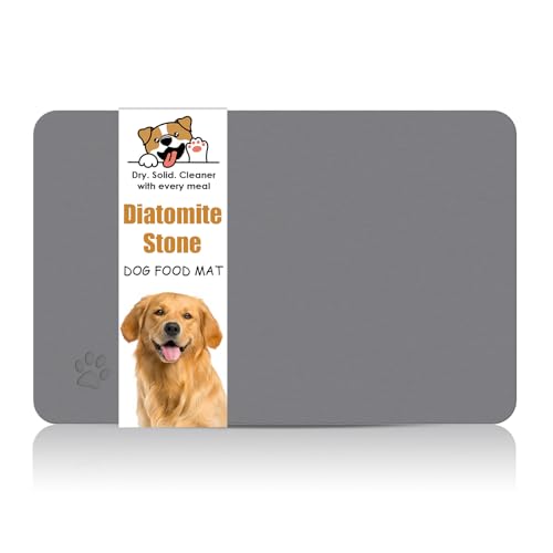 Newest Diatomite Stone Pet Feeding Mat for Dog&Cat–Super Absorbent Diatomite Fast Drying Stone Dog Food Mat, Quick Dry Dog Mats for Food and Water with Non-Slip Pad (24×16'', Dark Gray, Square) - color: Dark Gray Square