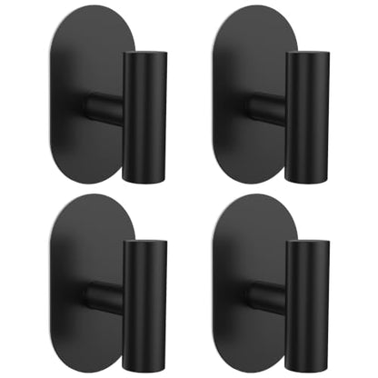 SetSail Adhesive Towel Hooks,Bathroom Black Towel Holder for Wall,4 Packs | Adhesive Hooks Heavy Duty,Coat Hanging No Drill,Stick on Hook,Matte Black Hooks,Oval Shower Towel Holder