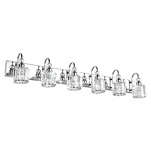 Ralbay 6-Lights Stainless Steel Crystal Bathroom Vanity Lights Over Long Mirror Modern Crystal Vanity Lighting Fixtures for Bathroom - color: Round-Chrome, size: 6-light