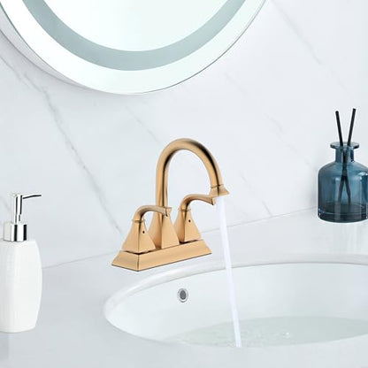 Centerset Bathroom Faucet, Brushed Gold Lavatory Bathroom Sink Faucet, 4 Inch Two Handle with Push up Pop-up Drain,F-4015-BG - color: Brushed Gold, size: Standard