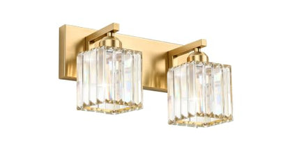 Gold Crystal Bathroom Vanity Light, 2-Light Modern Bathroom Lighting Fixtures Over Mirror,Chrome Wall Sconce Light Fixtures with Square Shade - color: Gold-Square Shade, size: 2-LIGHT