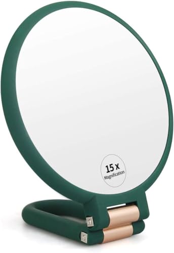 10X Magnifying Handheld Mirror Double Sided 1X/10X with Handle | Foldable Handle, Round Shape, Dual Sided, Compact & Portable, Makeup Mirror
