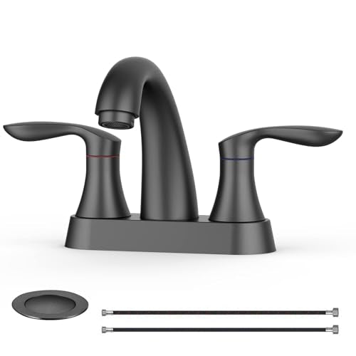 Bathroom Faucet, 4 Inch Bathroom Faucets for Sink 3 Hole, Centerset Bathroom Sink Faucet with Pop Up Drain and cUPC Lead-Free Hose(Matte Black) - color: Black, size: 4 inch 1 pack