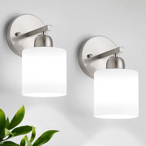 Brushed Nickel Bathroom Light, Anti-Rust Finish 2PCS Light Bathroom Vanity Light Brushed Nickel, Milky White Frosted Glass Shades, E26 Socket - color: Nickel & Milky White Glass, size: 1-light(2pack)