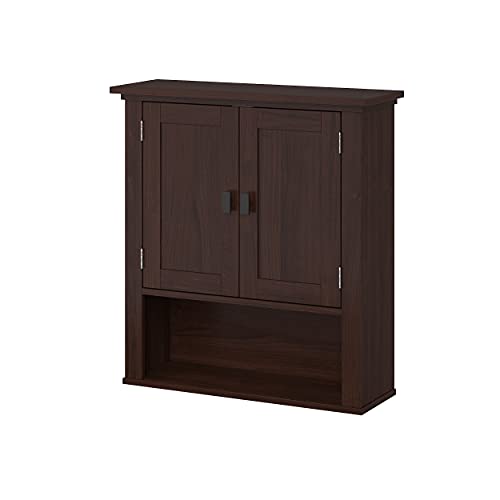 RiverRidge Hayward 2-Door Bathroom Wall Medicine Cabinet, Dark Woodgrain | Open Display Shelf, Adjustable Interior Shelf, Laundry Storage, Wall-Mounted Over the Toilet Space-Saving Cabinet - color: Dark Woodgrain