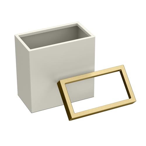 Gatco Modern Rectangle Wastebasket, Matte Pearl and Brushed Brass Combo - Stainless Steel Trash Can with Removable Lid, Leakproof, 3 Gallon Capacity for Bathroom, Bedroom, Kitchen, or Office - color: Matte Pearl / Brass