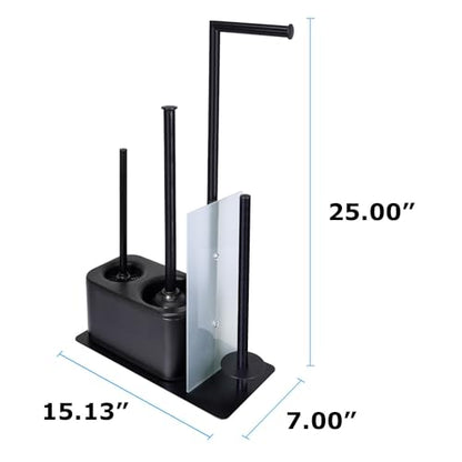 Blue Donuts Modern Bath Set for Bathroom Organization, All in One Toilet Brush, Toilet Plunger, Toilet Paper Holder Stand and Toilet Tissue Paper Storage All in One Combo. - color: Black